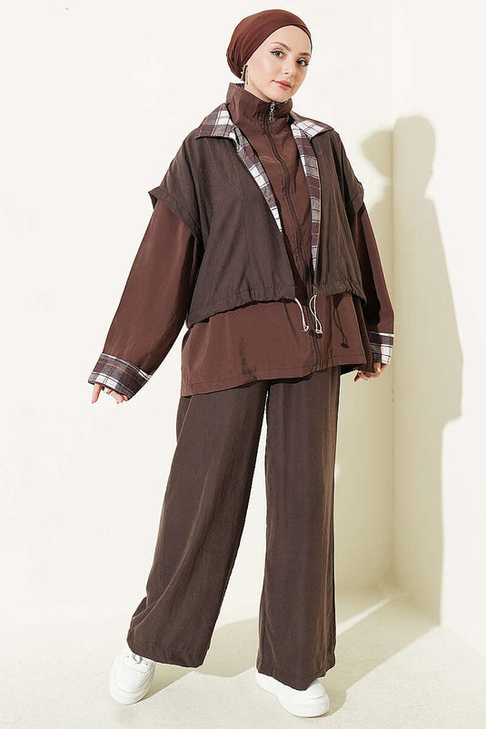 Gilet Met Rits En Twee-Delig Set In Koffie