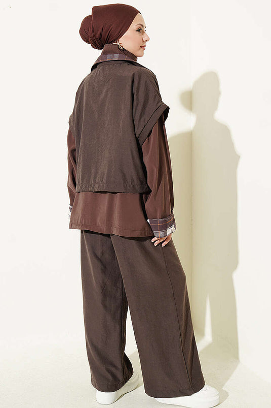 Gilet Met Rits En Twee-Delig Set In Koffie
