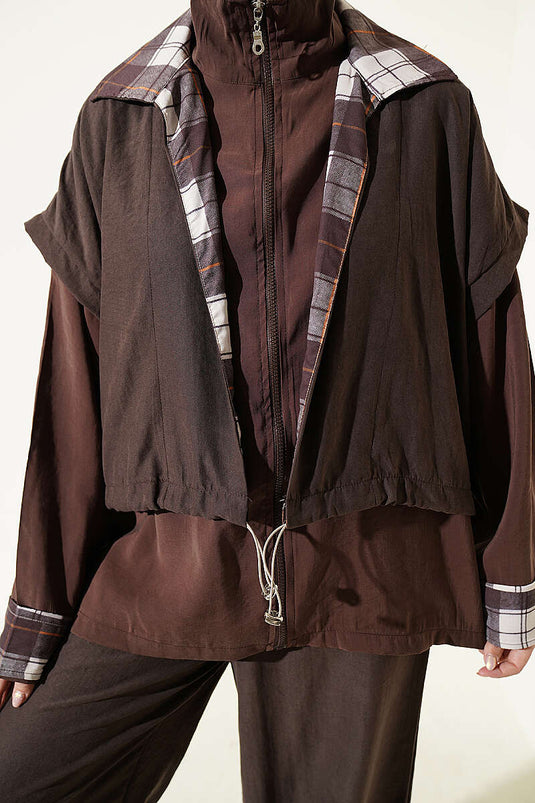 Gilet Met Rits En Twee-Delig Set In Koffie