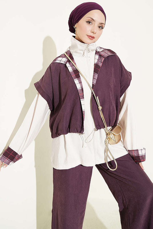 Belted Zippered Two-Piece Set In Burgundy