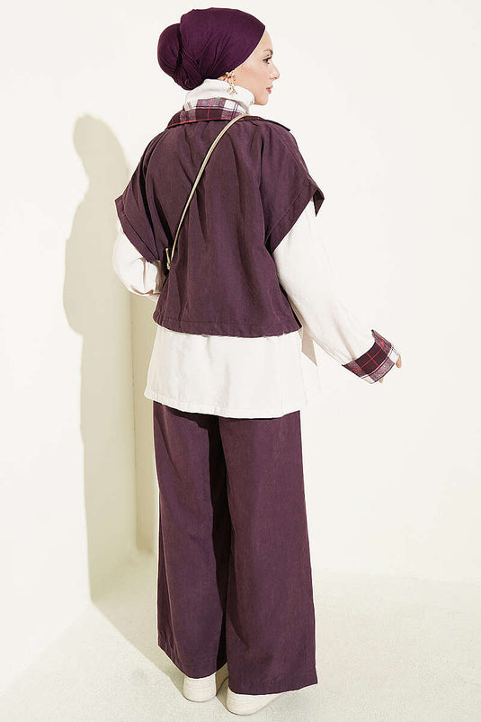 Belted Zippered Two-Piece Set In Burgundy