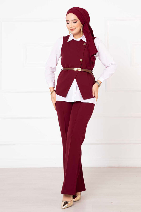 Yelekli İkili Takım Bordo