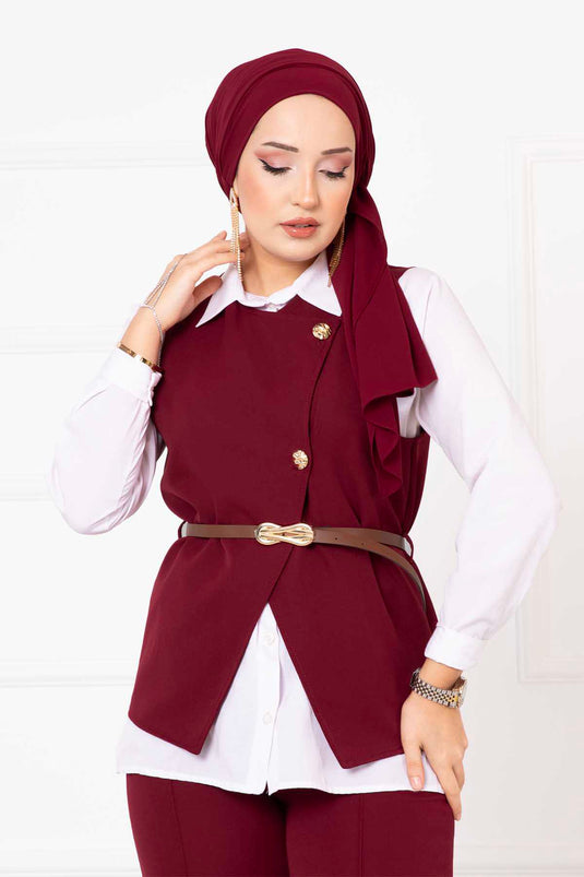Yelekli İkili Takım Bordo