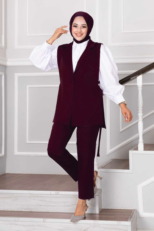 بدلة حجاب من قطعتين باللون الأحمر الداكن