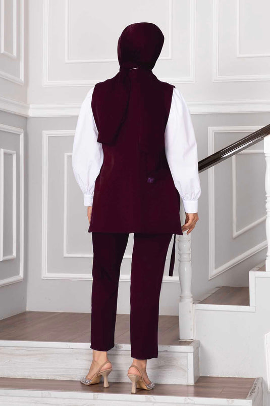 بدلة حجاب من قطعتين باللون الأحمر الداكن