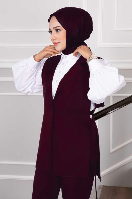 بدلة حجاب من قطعتين باللون الأحمر الداكن