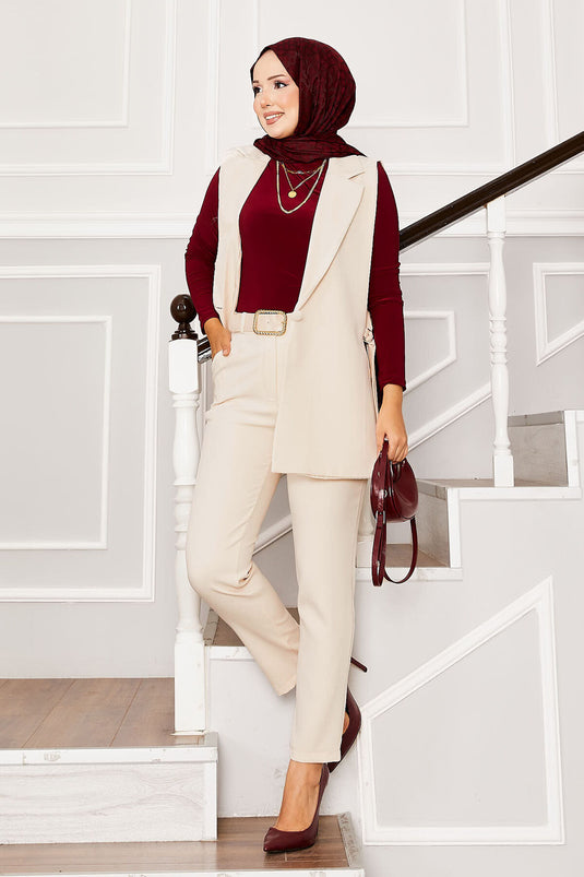 Ensemble hijab deux pièces avec gilet, beige