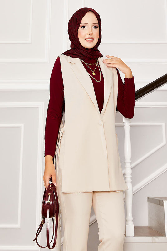 Ensemble hijab deux pièces avec gilet, beige