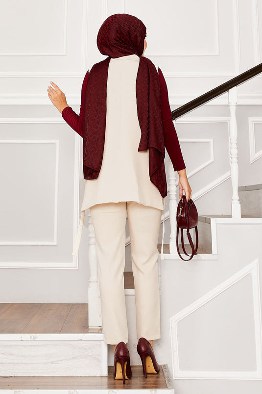 بدلة حجاب من قطعتين مع سترة، بيج