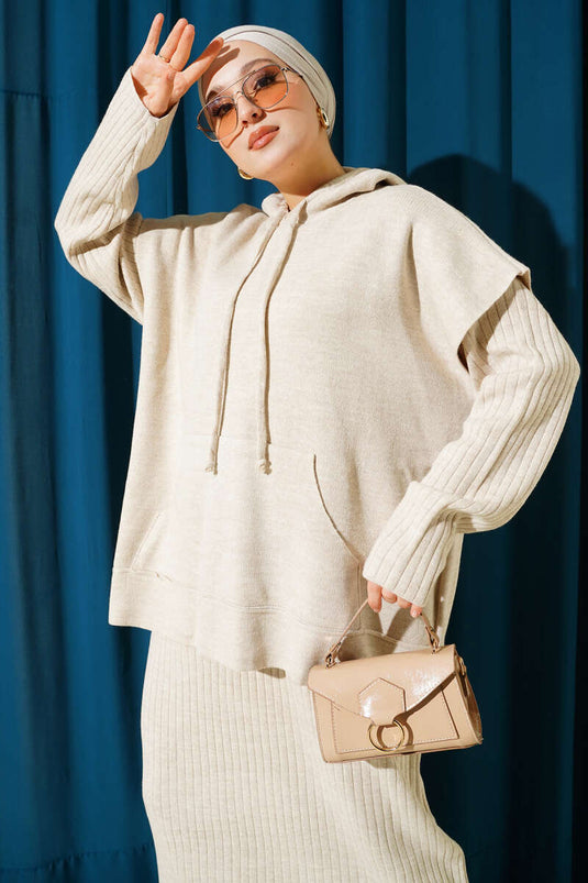 Vested Gilet Dress Knitwear Two Piece Suit Beige