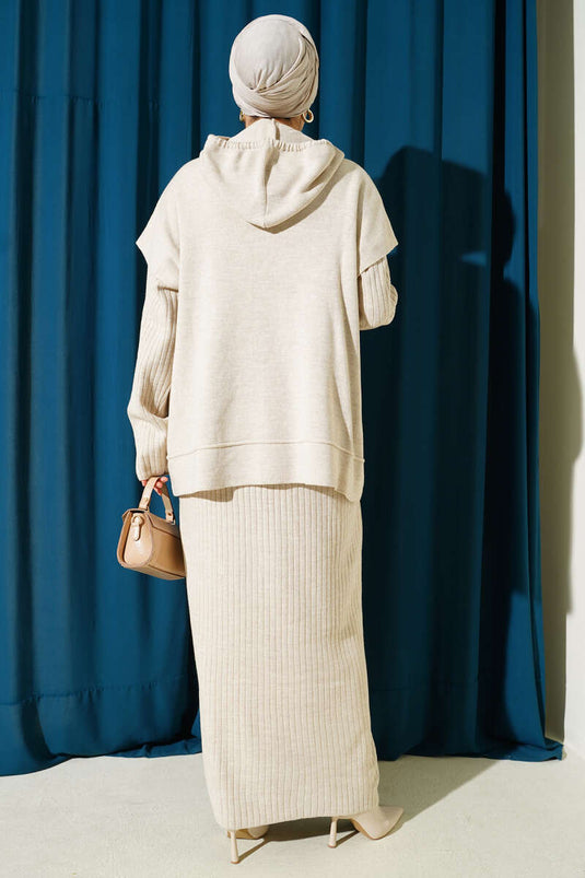 Vested Gilet Dress Knitwear Two Piece Suit Beige