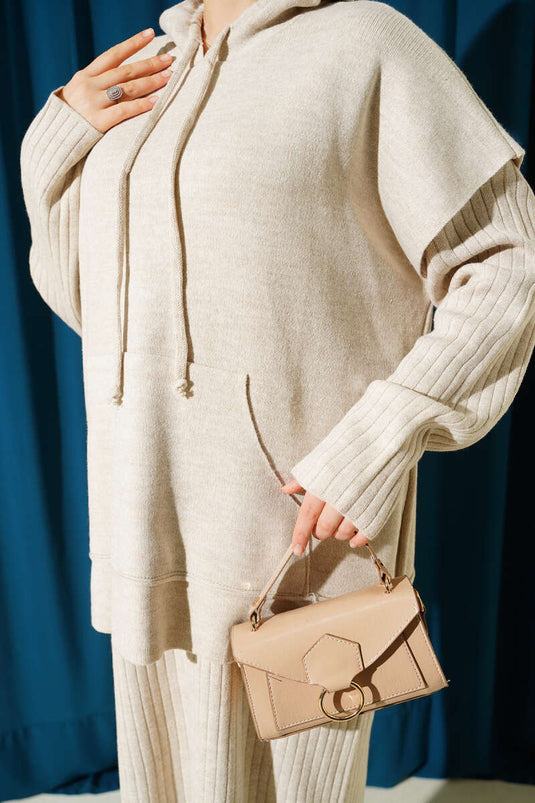 فستان جيليه محبوك من قطعتين، بيج