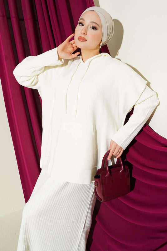 Vested Gilet Dress Knitwear Two Piece Suit Ecru