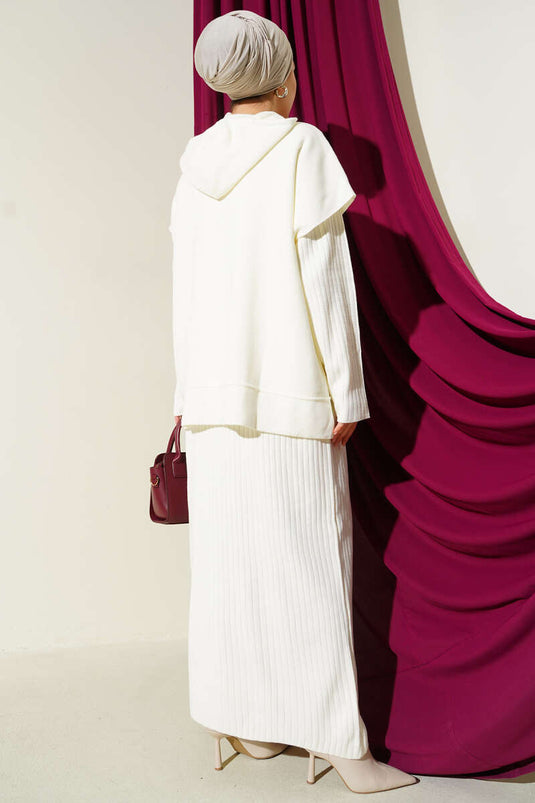 Vested Gilet Dress Knitwear Two Piece Suit Ecru