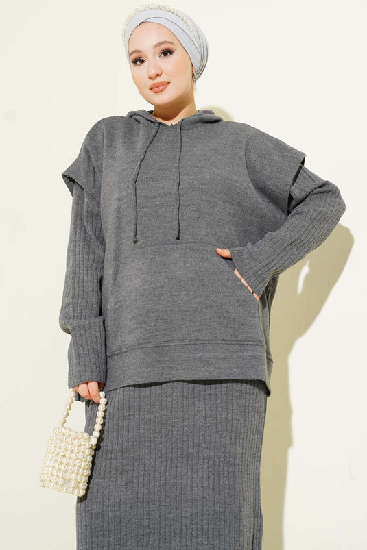 Vested Gilet Dress Knitwear Two Piece Suit Smoke