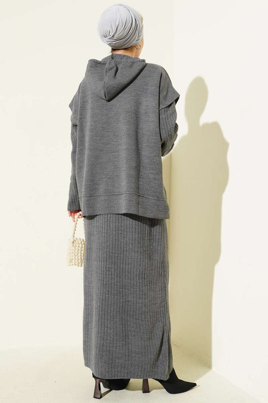 Vested Gilet Dress Knitwear Two Piece Suit Smoke