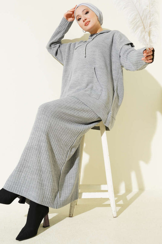 Vested Gilet Dress Knitwear Two Piece Suit Gray