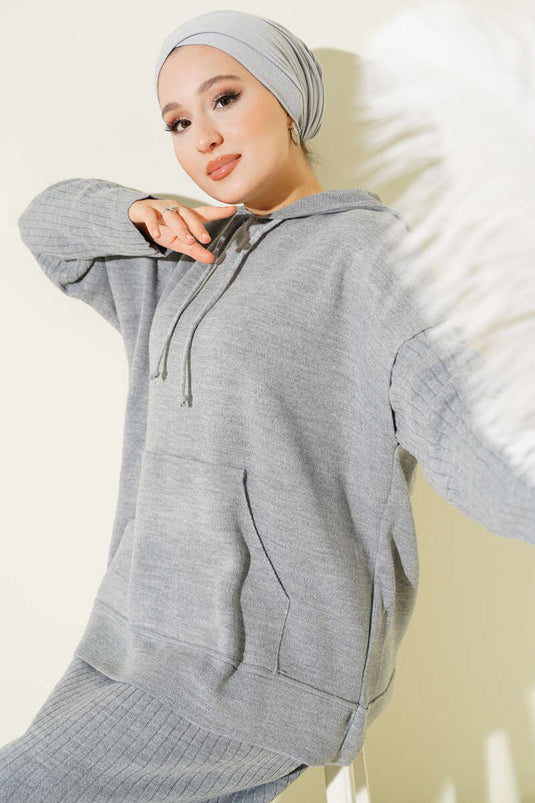 Vested Gilet Dress Knitwear Two Piece Suit Gray