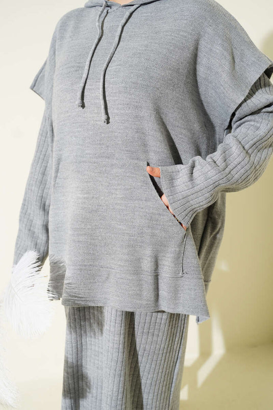 Vested Gilet Dress Knitwear Two Piece Suit Gray