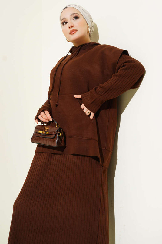 Vested Gilet Dress Knitwear Two Piece Suit Brown