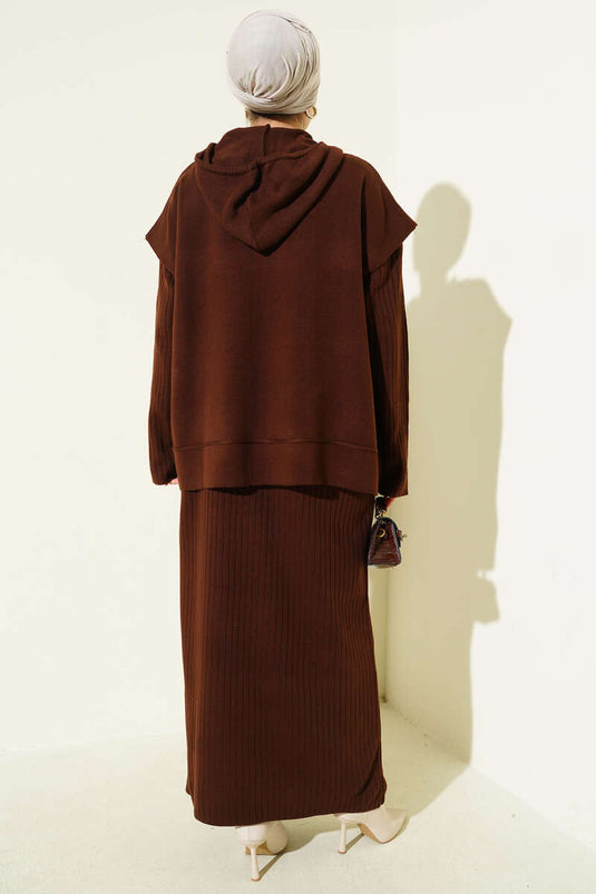 Vested Gilet Dress Knitwear Two Piece Suit Brown