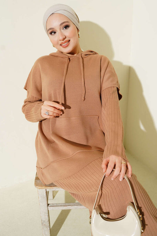 Vested Gilet Dress Knitwear Two Piece Suit Latte