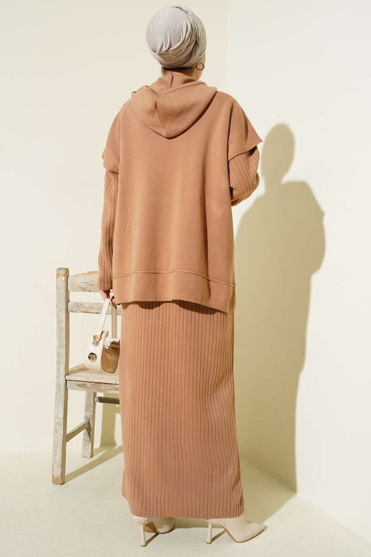 Vested Gilet Dress Knitwear Two Piece Suit Latte