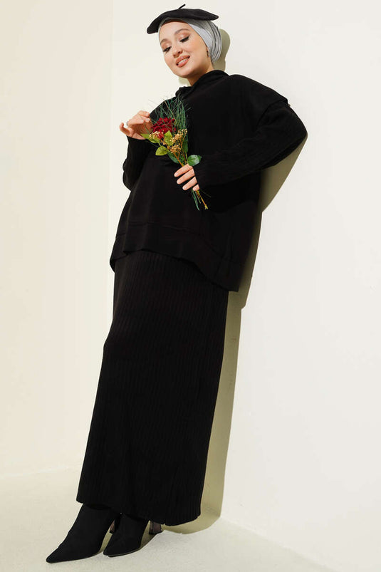 Vested Gilet Dress Knitwear Two Piece Suit Black