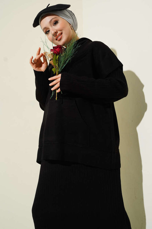 Vested Gilet Dress Knitwear Two Piece Suit Black