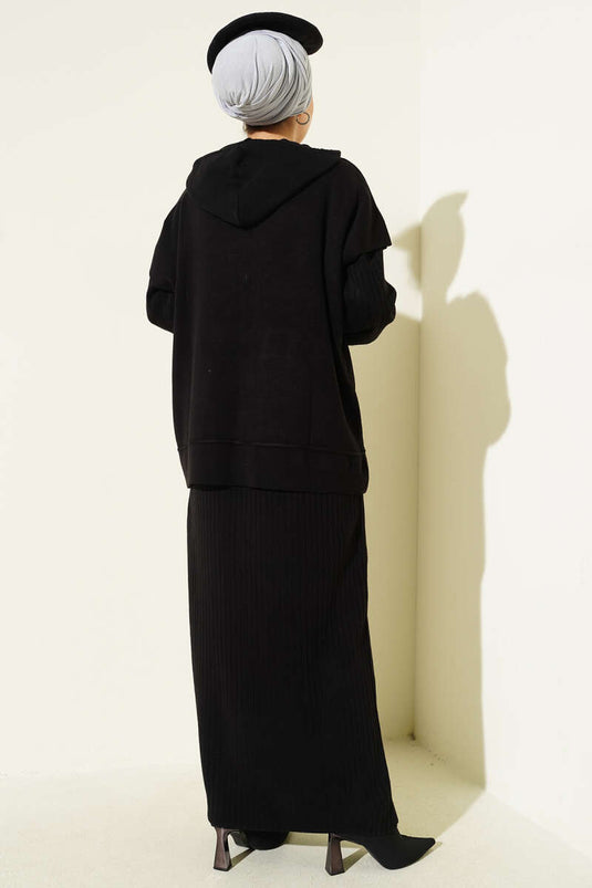 Vested Gilet Dress Knitwear Two Piece Suit Black