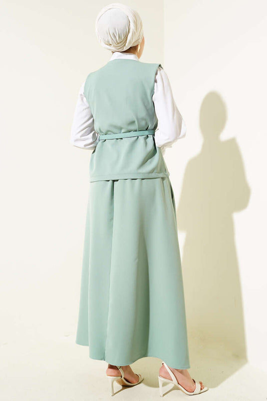 Yelekli Kemerli Etekli Basic İkili Takım Mint