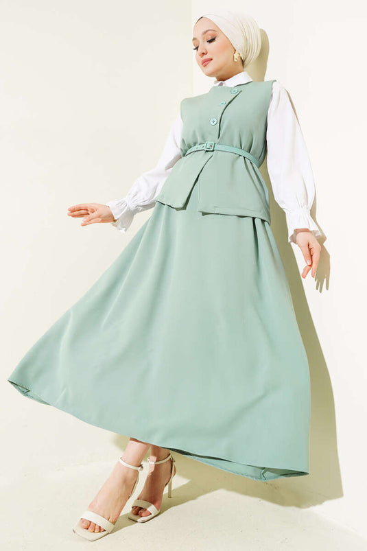 Yelekli Kemerli Etekli Basic İkili Takım Mint
