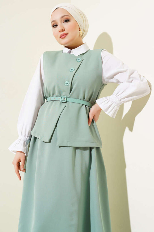 Yelekli Kemerli Etekli Basic İkili Takım Mint