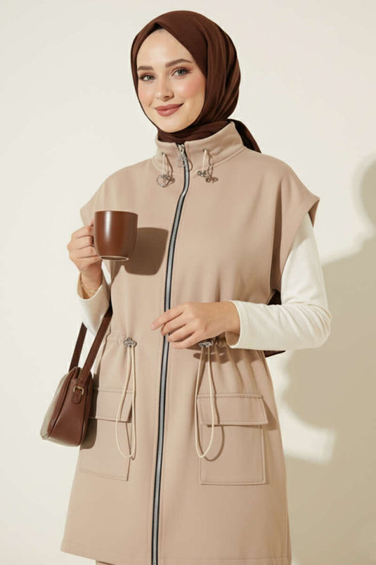 Yelekli Scuba İkili Takım Bej