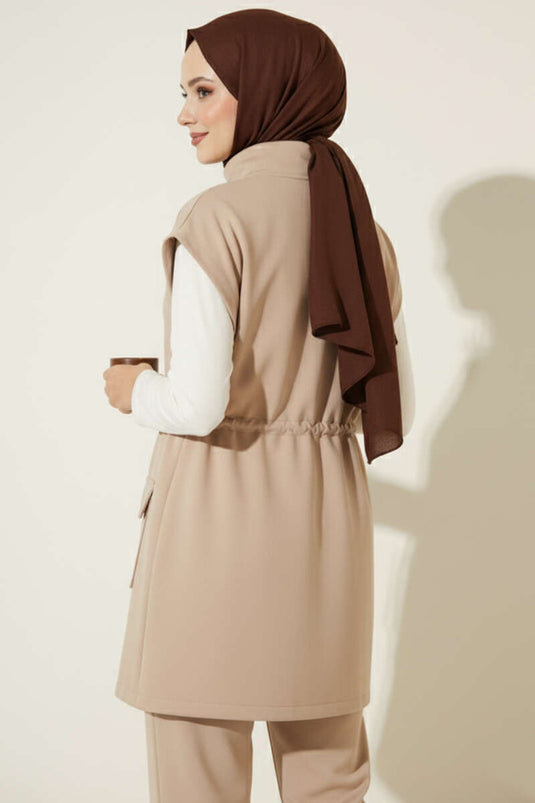 Yelekli Scuba İkili Takım Bej