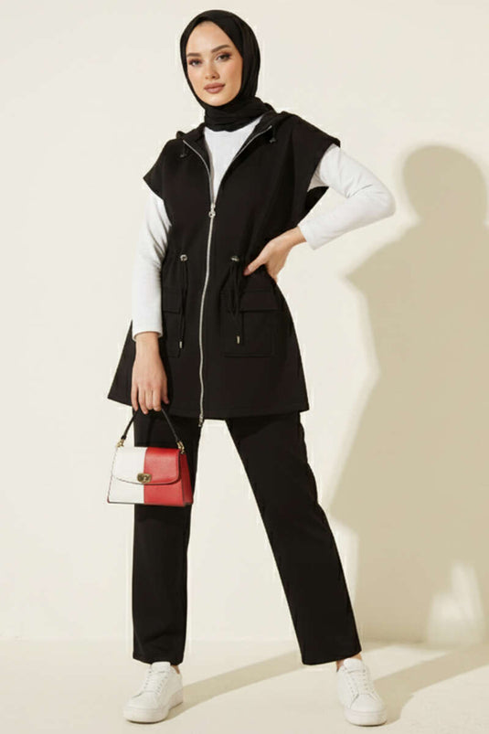 Black Sleeveless Scuba Two-Piece Set