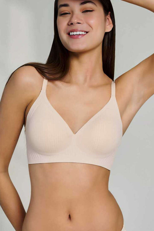 Soutien-gorge New Pearl Bra Woow à fines rayures beige