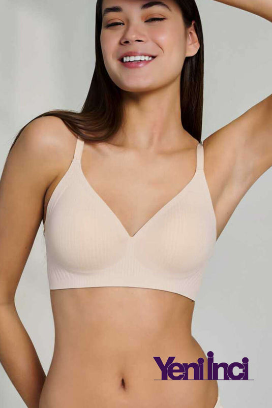 Soutien-gorge New Pearl Bra Woow à fines rayures beige