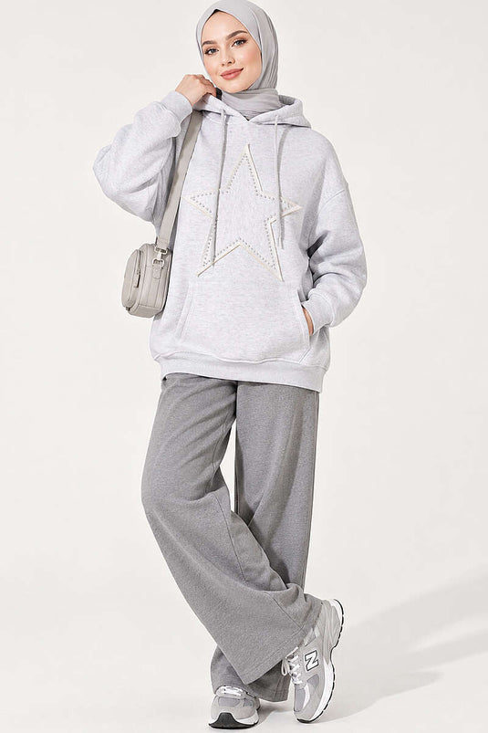 Star Embroidered Triple Layer Sweatshirt In Grey
