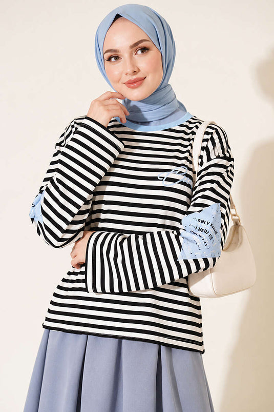 Sudadera Rayada Con Estampado De Estrellas En Azul