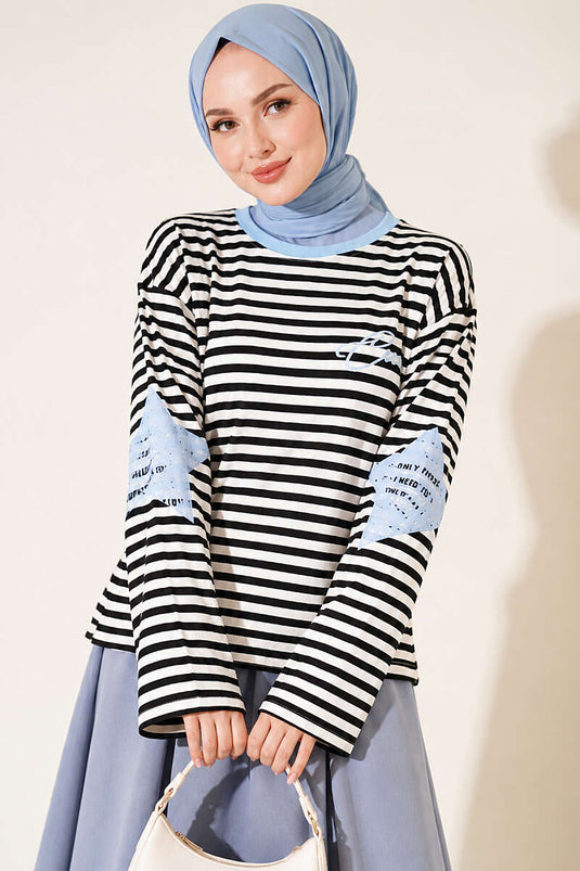 Sudadera Rayada Con Estampado De Estrellas En Azul