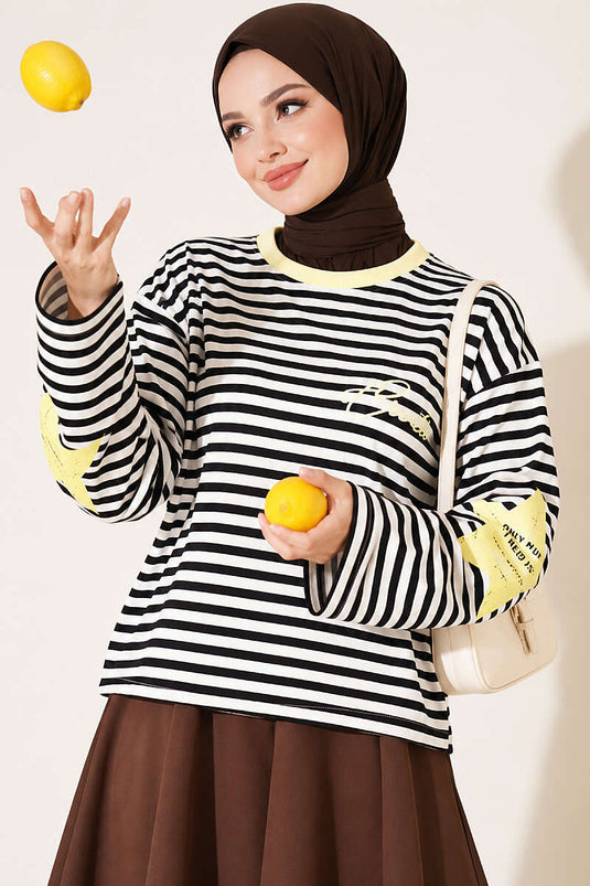 Sweatshirt Rayé Imprimé Étoiles Jaune