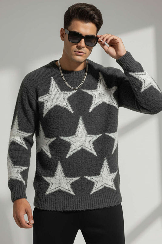 Star Pattern Knitted Men's Sweater Anthracite