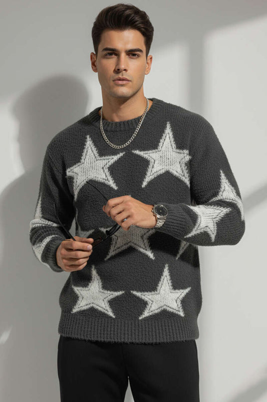 Star Pattern Knitted Men's Sweater Anthracite