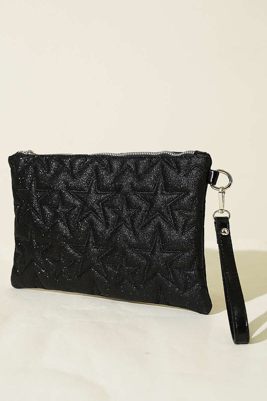 Sac zippé à couture étoile noir pailleté