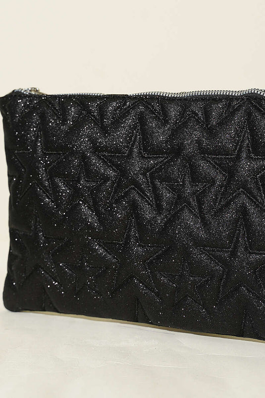 Sac zippé à couture étoile noir pailleté