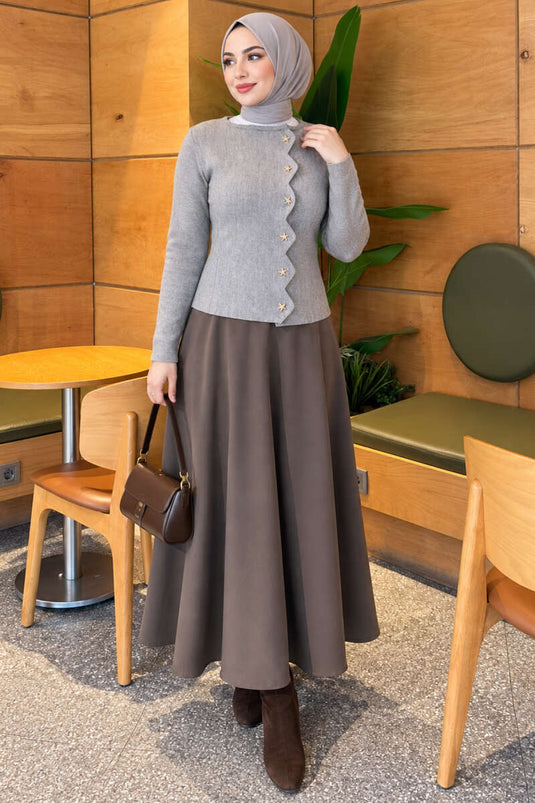 Star Buttoned Knit Cardigan Grey