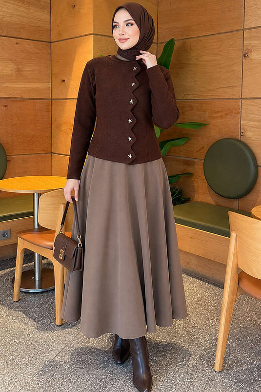 Braune Stern-Knitted-Cardigan Mit Knöpfen