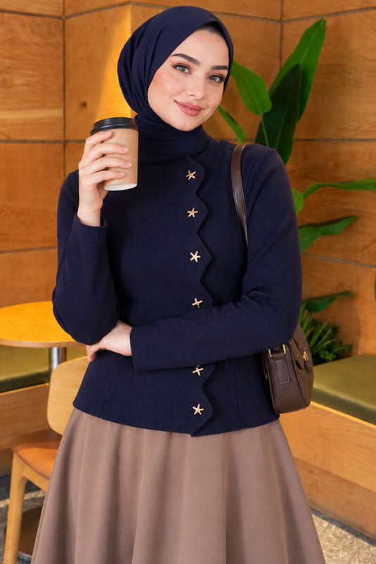 Gestreifter Knitted Cardigan Mit Sternen Marine