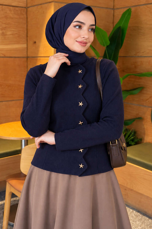 Gestreifter Knitted Cardigan Mit Sternen Marine